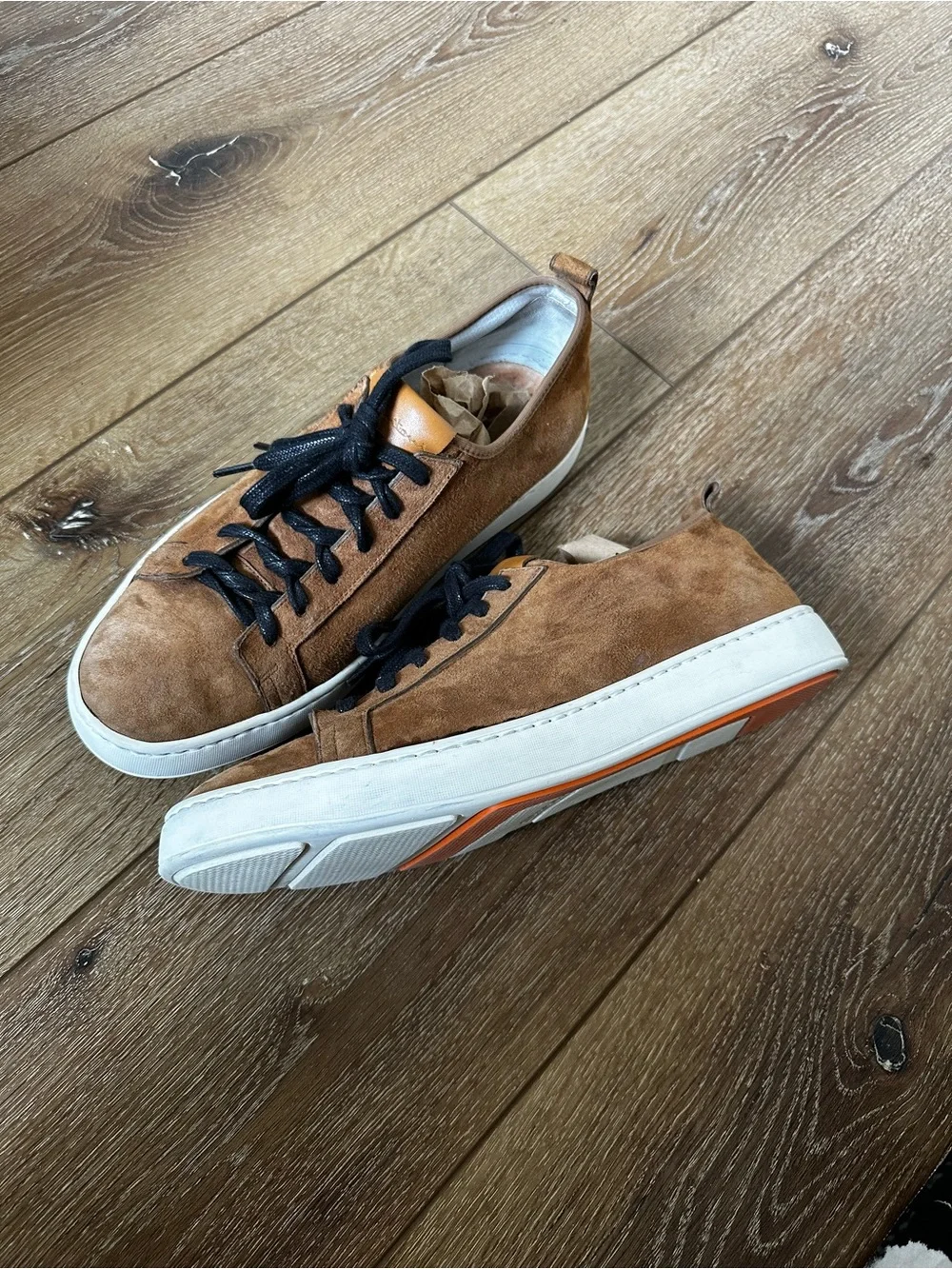 Men's Santoni Brown Suede Casual Sneakers with Black Laces
